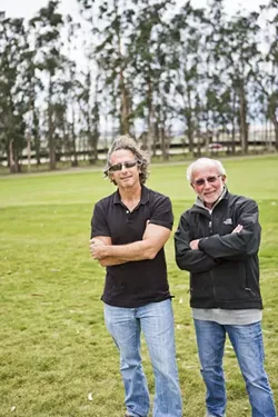 INFORMED DISSENT: Gary McKible (left) and Laurance Shinderman (right) are steering committee members of the Mesa Refinery Watch Group (MRWG), an assembly of local residents opposed to the rail spur extension project. - PHOTO BY KAORI FUNAHASHI