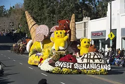 SWEET SHENANIGANS! : For the second consecutive year, Cal Poly SLO and Cal Poly Pomona’s jointly constructed Rose Parade float won the Lathrop K. Leishman Trophy for the most beautiful non-commercial entry. - PHOTO BY TOM ZASADZINSKI; COURTESY OF CAL POLY SLO & POMONA