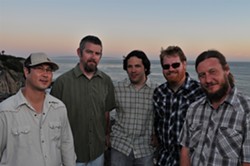 DOWN FROM THE MOUNTAIN :  Cuesta Ridge (left to right: Toan Chau, Brent Vander Weide, Dan Keller, Matt Reeder, and Patrick Pearson) plays an album release party for its first studio recording, Hard Luck Tough Times, on May 27 at The Red Barn. - PHOTO BY JEFF BOWEN