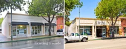 BEFORE AND AFTER: Shortly after relocating Bluebird Salon on Marsh Street in downtown San Luis Obispo, owner Ariel Shannon began work to affix reclaimed wood to the façade. - PHOTO COURTESY BLUEBIRD SALON/BY HENRY BRUINGTON