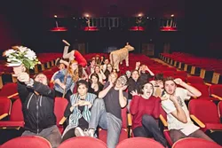 GET YOUR GOAT!: The cast of the Cal Poly Theatre and Dance production As You Like It poses with fake flowers and a goat. - PHOTO BY HENRY BRUINGTON