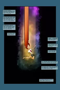 THE GIRL WHO NEVER STOPPED FALLING : Pictured (above) is a particularly epic panel from Jason Gurley’s Eleanor. Gurley—known by day as creative director at Level Studios—has been developing the story of a girl who never stopped falling for over a decade, but began rewriting it as a graphic novel in January 2011. Below, Gurley shows his process for creating a single panel. - ARTWORK BY JASON GURLEY