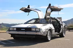 1.21 JIGGAWATTS!: It’s a little surreal to see McFly’s fly ride out and about on the Central Coast, but that’s part of the fun of Doc Brown’s Time Machine Rental. - PHOTO COURTESY OF NICOLETTE MUÑIOZ AND JACK BATES