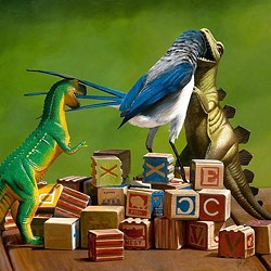 LIKE TOY SOLDIERS:  Just because birds are descended from dinosaurs doesn&rsquo;t mean they&rsquo;d get along. Talbott&rsquo;s piece Building Blocks 2 is part of a series focusing on toys in unusual situations. - IMAGE COURTESEY OF JOSH TALBOTT
