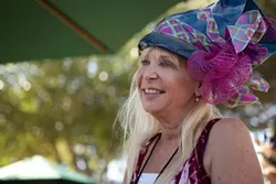 MAD HATTER : Wendy Hughes helped (wo)man the crafts area of Cantinas and talked about the plans for the Cantinas Ranch Foundation. The camp will be geared towards families, and participants will get to enjoy nature while learning how to ground their talents in a Christian-based theology. - PHOTOS BY STEVE E. MILLER