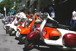 ALL THE PRETTY SCOOTERS: Nearly 70 scooters appeared in this year’s Rides of March, SLO County’s annual scooter rally put on by local scooter club PushStart MSC. - PHOTO BY GLEN STARKEY