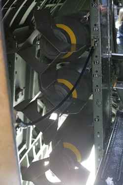 BOMBS AWAY :  Imagine standing on the narrow gangplank as the bomb bay doors opened to drop 4,800 pounds of bombs.