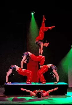BENDY BODIES: China’s Peking Acrobats—a troupe of contortionists, tumblers, jugglers, and more—return to the Clark Center to defy gravity and common sense on Jan. 25. - PHOTO COURTESY OF THE CLARK CENTER