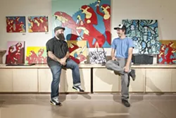 THE BEST OF FRIENDS: Artists Neal Breton (bearded, left) and Jeff Claassen have teamed up to open Fiasco Gallery, a new art space at Paso Robles’ Studios on the Park. - PHOTO BY STEVE E. MILLER