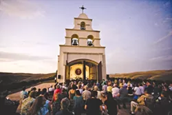 BELLS ON A HILL : One of Festival Mozaic’s many venues includes Shandon’s picturesque Chapel Hill, just east of Paso Robles. The private, Mission-style building was constructed out of fragments from Hearst Castle and, on July 19, will feature the baroque music of Bach, Corelli, and Geminiani. - PHOTO BY BRIAN P. LAWLER