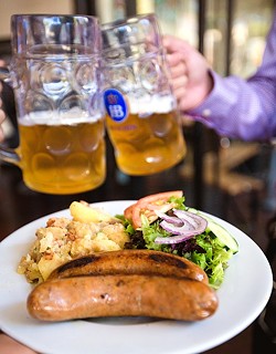 HEARTY:  Imported German beer meets juicy brats at Kreuzberg&rsquo;s Oktober Fest this Oct. 17 at the downtown caf&eacute;. - PHOTO BY KAORI FUNAHASHI