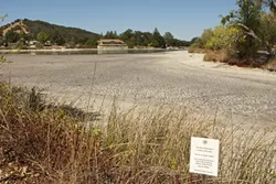 LAKE WOEBEGONE: Atascadero Lake, a popular destination for tourists and locals alike in wetter times, has been a stinky, expensive headache for the city during this dry, hot summer. - PHOTO BY STEVE E. MILLER