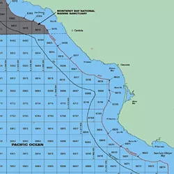 AT RISK OF RIGS? : The federal waters off SLO County have been divided into hundreds of three-mile-by-three-mile blocks by the U.S. Minerals Management Service, ready for potential leasing for offshore oil drilling. Only the Monterey Bay National Marine Sanctuary is permanently off limits. - IMAGE COURTESY OF MINERALS MANAGEMENT SERVICE