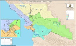 AFTER:  Between 1990 and 2000, SLO County&rsquo;s supervisorial districts underwent dramatic changes. As county officials redraw district boundaries again, such a transformation is just as likely. - IMAGES COURTESY OF SLO COUNTY