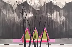 THE FAMILIAR UNFAMILIAR: In her piece, "Yes," Frantz puts a rest stop building she came across in China in a Big Sur-like setting. - IMAGES COURTESEY OF SARA FRANTZ