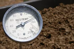 THE HEAT IS ON: With the right combination of nitrogen, carbon, moisture, and oxygen, a hot compost can quickly climb to 140 degrees Fahrenheit. High temperatures help to kill pesky pathogens while allowing beneficial microorganisms and fungi to flourish. - PHOTO BY HAYLEY THOMAS