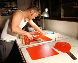 THE MASOCHIST AT WORK : The process of creating linoleum block prints is intense, as is the art itself. - IMAGE COURTESY OF DAVE LEFNER