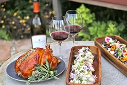 BIG BIRD TO GO: Pick up a full, half, or quarter rotisserie chicken and a selection of farm-fresh sides from SLO Provisions for a hearty meal that requires zero pan-scrubbing. - PHOTO COURTESY OF KENDRA ARONSON
