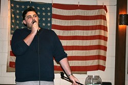 NOTHING IS SACRED:  Atascadero&rsquo;s own comedian Mike Zalusky battles his demons with wit and absurdity at Tent City Brewing Company on May 5. - PHOTO BY HAYLEY THOMAS