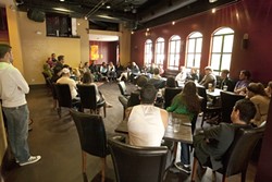 WHAT HAPPENED?:  Customers and employees of Cielo Cantina gathered to discuss what happened on a recent weekend night and why some people were boycotting the business. - PHOTO BY STEVE E. MILLER