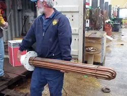 OIL HEATER : Titan Maritime, which has pumped oil out of other sunken ships, developed this special heater to warm congealed oil to the temperature that it can be pumped. - PHOTOS COURTESY OF TITAN MARITIME LLC
