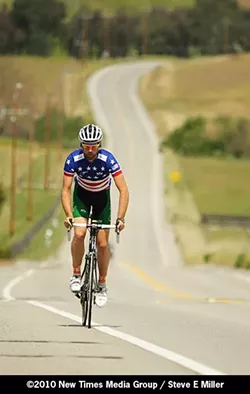 PEDAL POWER : Blake Anton overcame ulcerative colitis to win the USA Cycling National Collegiate Road Championship in a photo finish. - PHOTO BY STEVE E. MILLER