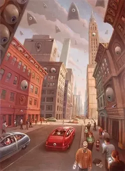 PRIVATE EYES: Many of Bryan’s paintings have a satiric political bent, like 'The New Normal,' an amusing commentary on the surveillance tactics of the National Security Administration. - IMAGE BY MARK BRYAN