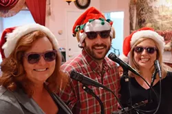 THE PRINT POSSE: Tolosa Press’ Teri Bayus (left), New Times’ Ryan Miller (center), and the Sun’s Wendy Thies Sell (right) traded their keyboards for microphones on Dec. 13. - PHOTO BY WENDELIN VAN DRAANEN