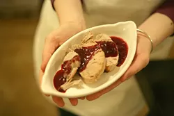 COURSE FOUR : Pork loin with a black cherry reduction sauce really brings out the cranberry notes of the Pinot! - PHOTO BY GLEN STARKEY
