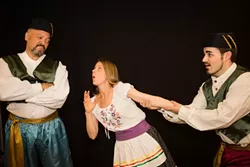 LOVE TRIANGLE: This production of The Merry Widow combines the forces of both Cal Poly music students and local professionals like Phill Edwards (left), Kristina Horacek (center), and Paul Osborne (right). - PHOTO COURTESY OF CSPOT AND OPERASLO