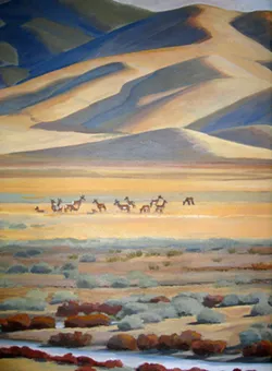 NOW YOU SEE THEM : A section of a mural by artist John Iwerks in the Carrizo Plain National Monument visitor center depicts a herd of pronghorn antelope. - PHOTO BY KATHY JOHNSTON
