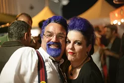 BLUE RULES! : Bill Findley finds a kindred spirit in Inky Wine (her real name, she swears!), who both went blue for the night. - PHOTO BY GLEN STARKEY