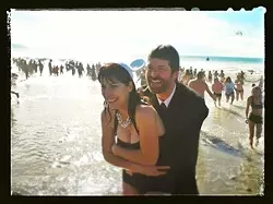 THE HAPPY COLD-PLE! : Mr. and Mrs. Hafley emerge from the waters.