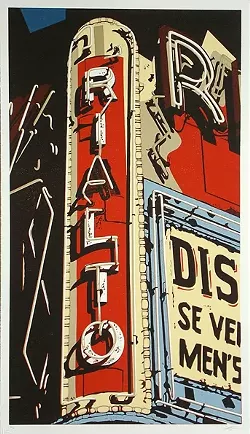 THE RIALTO : Dave Lefner’s reduction linoleum block prints were primarily created in 2008. - IMAGE COURTESY OF DAVE LEFNER