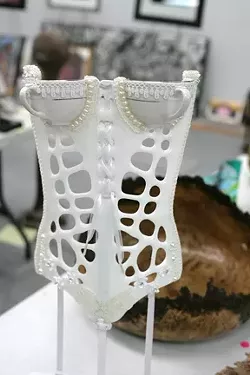 TEACUPS : This porcelain corset cleverly uses teacups for B-cups. - PHOTOS BY GLEN STARKEY