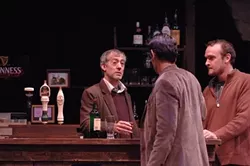 WEIRD NIGHT : Jack (Peter Hadres), Finbar (Andrew Philpot), and Jim (Evans Jarnefeldt) tell tales and swap a few insults in PCPA’s production of The Weir. - PHOTO BY LUIS ESCOBAR/ REFLECTIONS PHOTOGRAPHY STUDIO