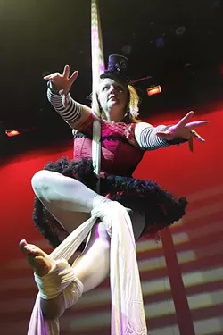 WANNA HANG OUT?: Liz Stevenson channels her best creepy circus performer in Carnival of Phobias, happening Oct. 23 and 24 in Suspended Motion. - PHOTO COURTESY OF SUSPENDED MOTION