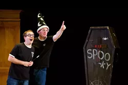 DODGY MAGIC: An adoring Harry (James Percy, left) admires Dumbledore's (Delme Thomas) finger wand in the Potter parody 'Potted Potter.' - PHOTO COURTESY OF CAL POLY ARTS