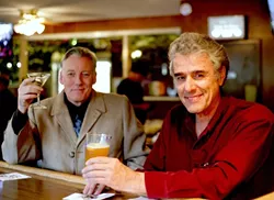 CINEPHILES!: Normally ones to eschew the Academy Awards, Bob Whiteford and Jim Dee—fresh from hosting Take Two Live at The Palm Theatre—stopped in to unleash some Oscar jabs. - PHOTO BY GLEN STARKEY