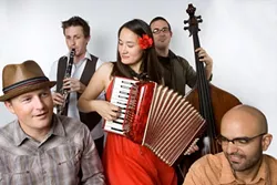 MULTILINGUAL!: Jessica Fichot (center) and her band return to the Steynberg Gallery on April 25 to deliver an evening of French chanson, Chinese ’40s swing, Gypsy jazz, and international folk music. - PHOTO COURTESY OF JESSICA FICHOT