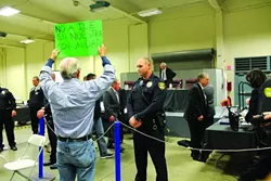 TENSE SITUATION: Embattled Vandenberg Air Force Base protestor Dennis Apel showed up at the March 27 Santa Maria City Council meeting to voice his disapproval of having an Immigration and Customs Enforcement (ICE) facility in town. - PHOTO BY AMY ASMAN