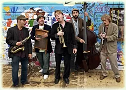 A POLISH GUY WALKS INTO OAKLAND … : The California Honeydrops, led by Polish-born Lech Wierzynsk (center), are no joke. This seriously good Bay Area band plays blues, gospel, second line jazz, and early R&B at SLO Brew on Feb. 16. - PHOTO COURTESY OF THE CALIFORNIA HONEYDROPS