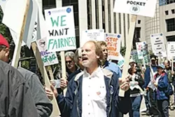 WHAT DO WE WANT? : More than a year of failed labor negotiations prompted a busload of engineers from Diablo Canyon to protest outside PG&E’s headquarters in San Francisco. - PHOTO COURTESY OF ENGINEERS AND SCIENTISTS OF CALIFORNIA LOCAL 20