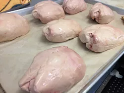 RAW INGREDIENT : Benjamin La Pier at Artisan in Paso Robles works with foie gras, transforming large livers like these into dishes diners enjoy. - PHOTO BY BENJAMIN LA PIER