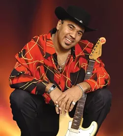 FORTUNATE SON : Scary good blues awaits at the SLO Blues Society’s Ronnie Baker Brooks (son of Lonnie!) show on Oct. 31 at the SLO Vets Hall. - PHOTO COURTESY OF RONNIE BAKER BROOKS
