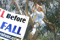 KID IN A TREE : Resident Joey Racano, the self-styled “Los Osos Kid,� threw a shit fit when the project flushed several of his furry friends off the lot at Tri-W. He staged a month-long protest leading up to the September recall.