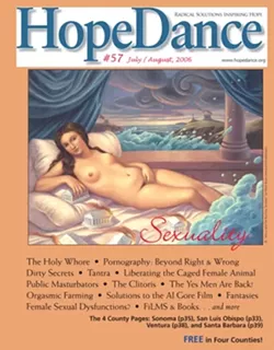 COVER GIRL : The July/August 2006 edition of Bob Banners HopeDance, featuring a painting by Mark Bryan, created a stir in the county especially the libraries about what is and is not appropriate when it comes to bare skin. - IMAGE COURTESY OF BOB BANNER