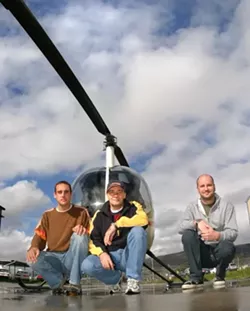 HELI-COOL!: - The pros behind the Heli-bros, Roland Ausdenblatten, RenÈ Johl, and Gegor Milewski, are teaching folks in SLO how to fly the funky skies. - PHOTO BY CHRISTOPHER GARDNER