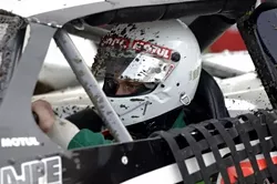 MUD IN YER EYE: Santa Maria Speedways dirt track does not just take special skills to drive in. Many drivers also cover their visors in peel-off plastic strips in case the mud gets too bad. - PHIL KLEIN