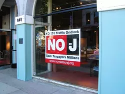 LET US BE CLEAR : The County Coalition for Local Control set up shop in downtown SLO and launched its "No on J" campaign last month. - PHOTO BY KAREN VELIE